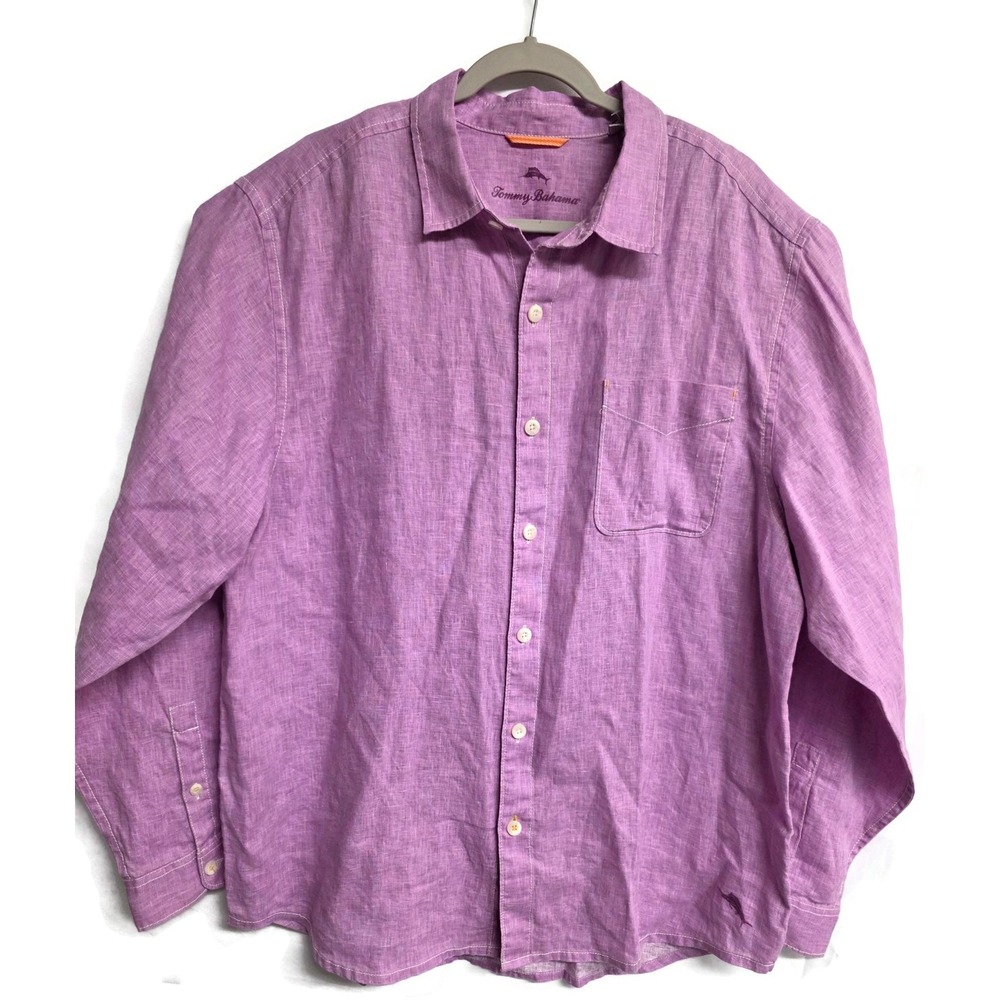 Tommy Bahama Breezer Shirt Mens XL Pale Passion Purple Linen Long Sleeve Woven